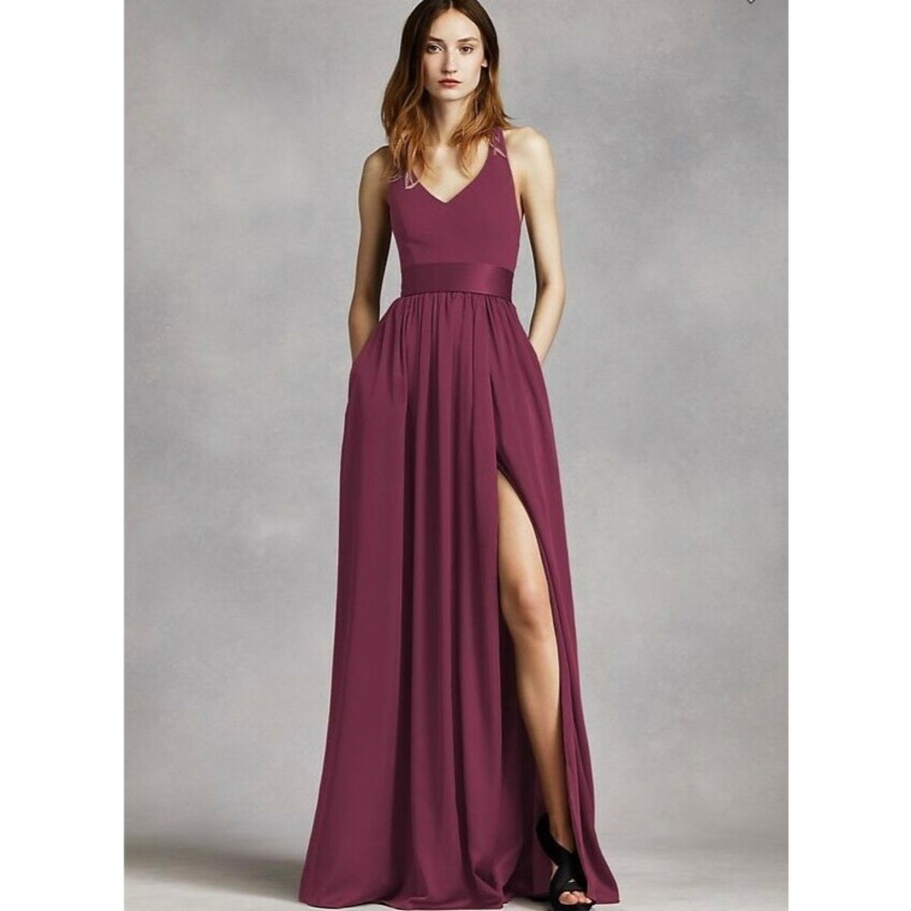 White by Vera Wang NEW V Neck Halter Gown in Wine bridesmaids dress